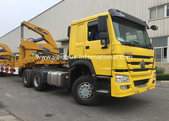 Rimorchio del camion del contenitore di caricamento di auto dell'asse della gru montato camion 3 di giallo 40ft