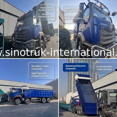 Sinotruk HOHAN Nuovo HOWO 8X4 Dump Truck 371hp H77L Cabina Blu Con telone elettrico RHD