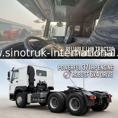 HOWO A7 Camion-trattore usato LHD 6X4 Euro 2 371 CV con sterzo idraulico azionato Bianco