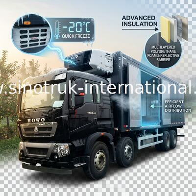 Camion di consegna congelato 8×4 degli alimenti di HOWO T5G LHD consumo di energia basso di 40 tonnellate