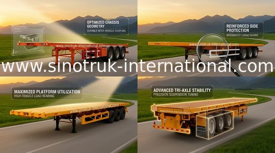 Assi a base piatta 50Tons 13m dell'autoarticolato 3 per caricamento del contenitore