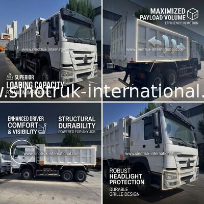 Motore SINOTRUK 371HP 6 × 4 LHD HOWO Autocarro con cassone ribaltabile Bianco 19-20CBM Sollevamento centrale
