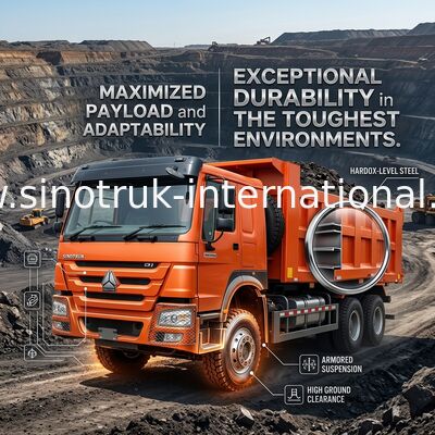 Sinotruk Howo Tipper Dump Truck 400HP 8 × 4 Rhd 12 Ruote Gran vassoio 7600mm