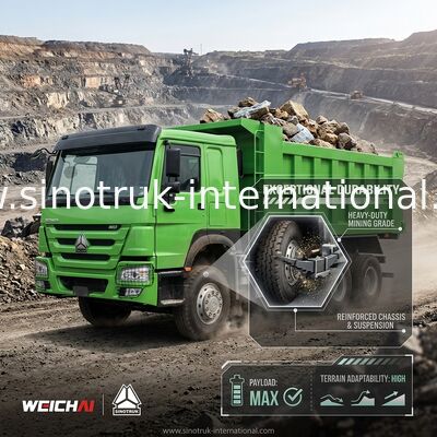 Sinotruk Howo Tipper Dump Truck Weichai 400Hp 6 × 4 Lhd Verde Mezzo sollevamento
