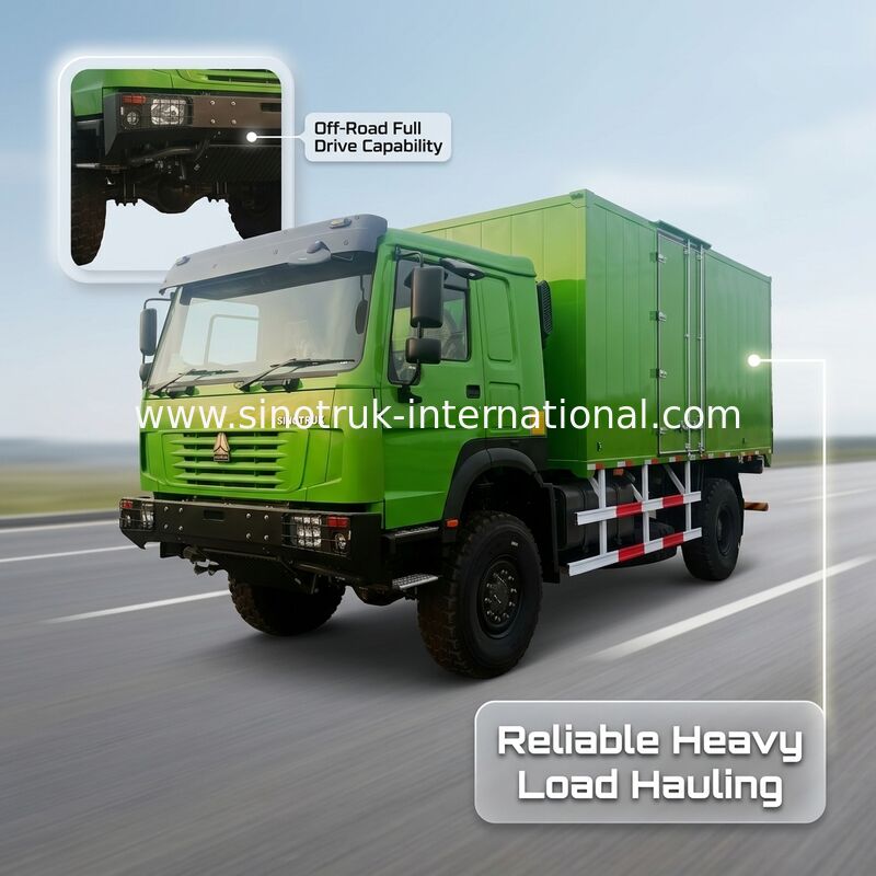 Autocarro 4X4 LHD con cassone merci da 5000*2300*2300 mm e assale posteriore da 16T per trasporto pesante
