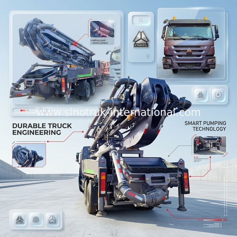 High Rise Mastery HOWO 380HP Smart Pump Trucks 52m Boom 6x4 Trazione per versamento verticale senza pari