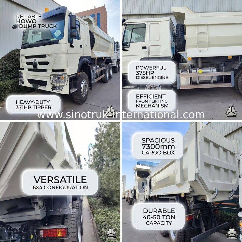 Durable HOWO 6×4 371HP 20CBM White Dump Truck con corpo in acciaio ad alta resistenza per lavori pesanti