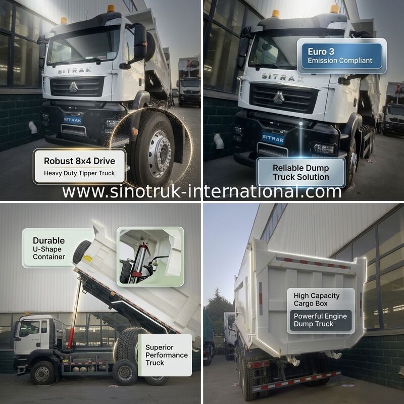 Camionetto da scarico bianco a forma di U da 371 CV con prestazioni di sollevamento superiori