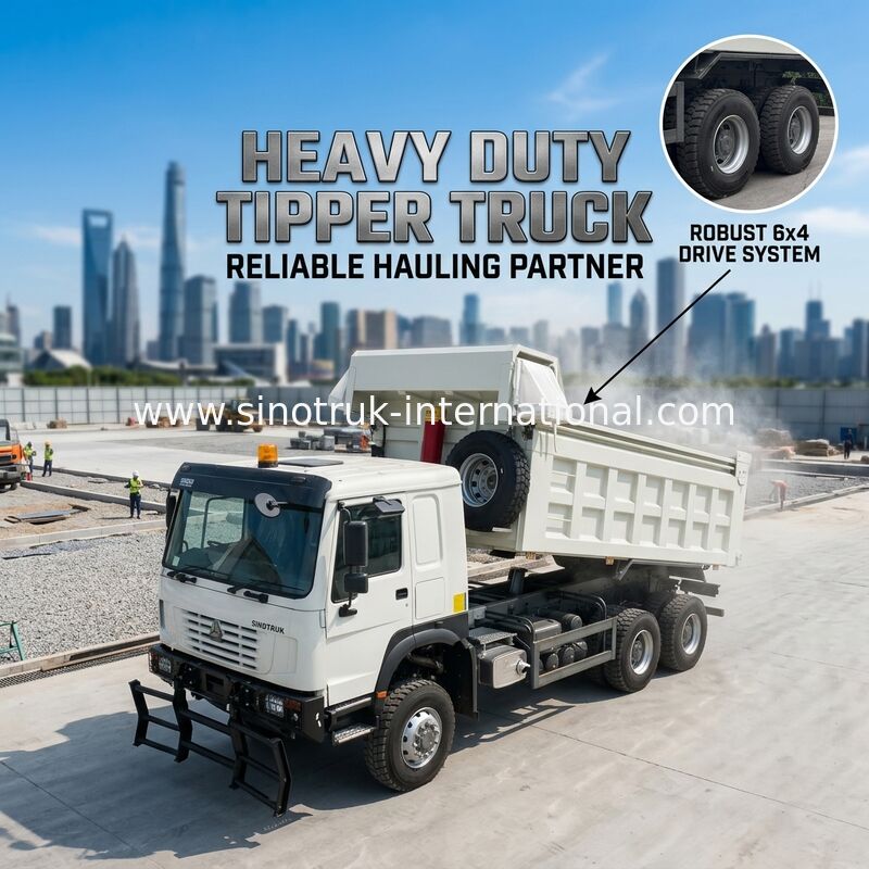 SINOTRUK 371HP 6 × 6 RHD HOWO Dump Truck Bianco 19-20CBM Front Lifting Completamente azionato, con telone, Modello popolare in Guyana