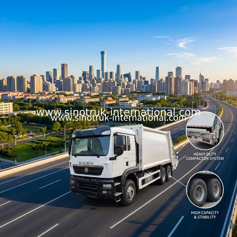 Camionetto per la spazzatura a compressione da 18 m3 con motore da 371 CV e pneumatici pesanti per una gestione efficiente dei rifiuti