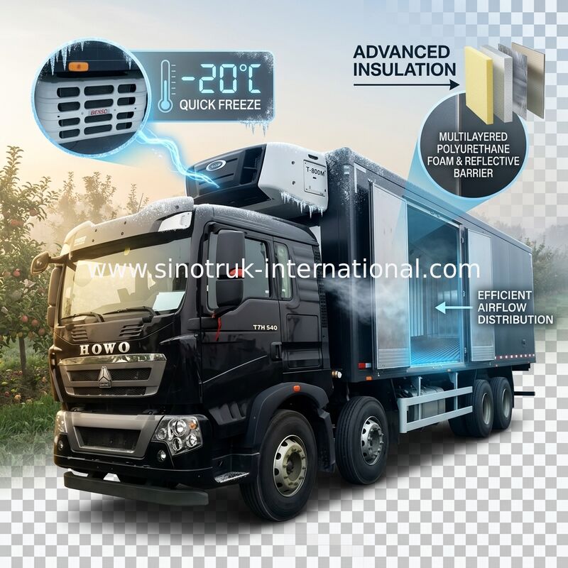 Camion di consegna congelato 8×4 degli alimenti di HOWO T5G LHD consumo di energia basso di 40 tonnellate