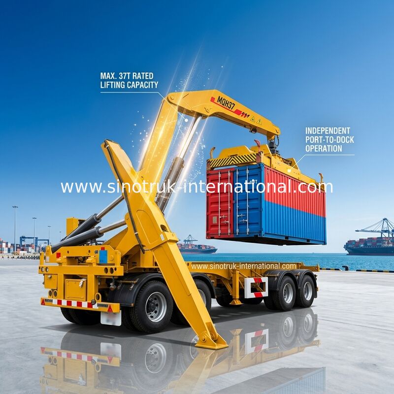 Il camion dello SGS montato Cranes l'attrezzatura per il rimorchio dei semi di 3 assi che di sollevamento il contenitore di 40ft