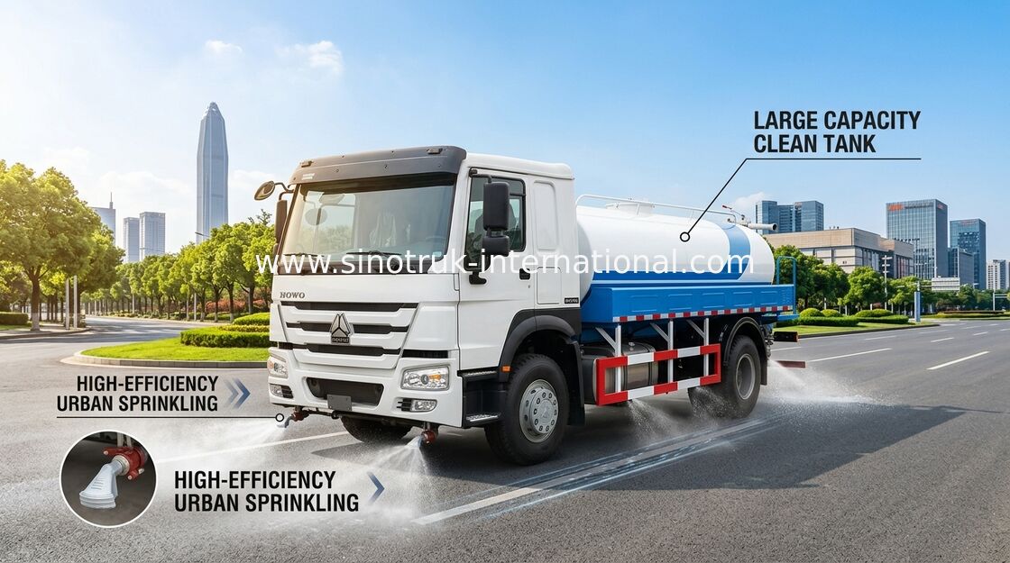 Camion di serbatoio di acqua della costruzione di SINOTRUK HOWO 10CBM con il gigante di rotazione di 360 gradi