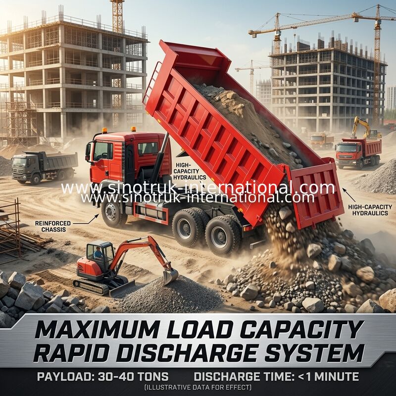 Autocarro con cassone ribaltabile HOWO TX 6x4 ad alta efficienza | Carrozzeria rossa, motore da 400 CV, container da 20 m³, trasporto pesante da 60 tonnellate
