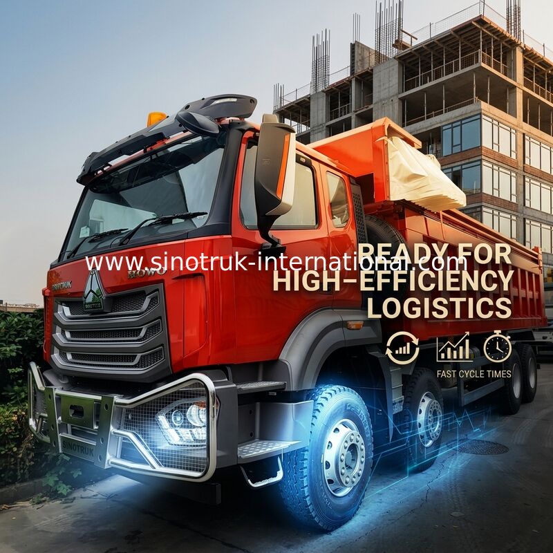 Super cuscinetto HOWO 8×4 Red Tipper. Potenza 371 CV, 27 CBM Grande capacità, 80 ¢ 100 tonnellate di trasporto pesante.