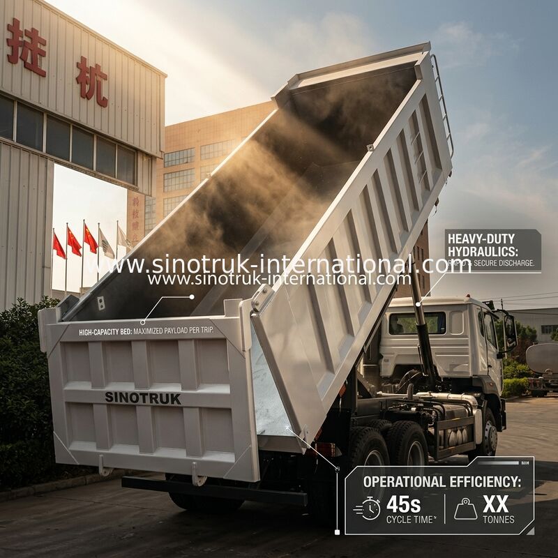SINOTRUK HOHAN Howo Tipper Dump Truck Medio sollevamento Motore Weichai 6 × 4 LHD Cartone rettangolare Bianco 19-20CBM