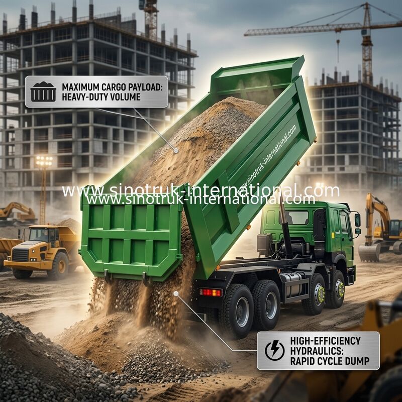 SINOTRUK HOWO 400HP 8X4 Autocarro Ribaltabile per Costruzioni con Cabina Anteriore Vecchia Faccia Fantasma e Paraurti Militare, Cassone a U