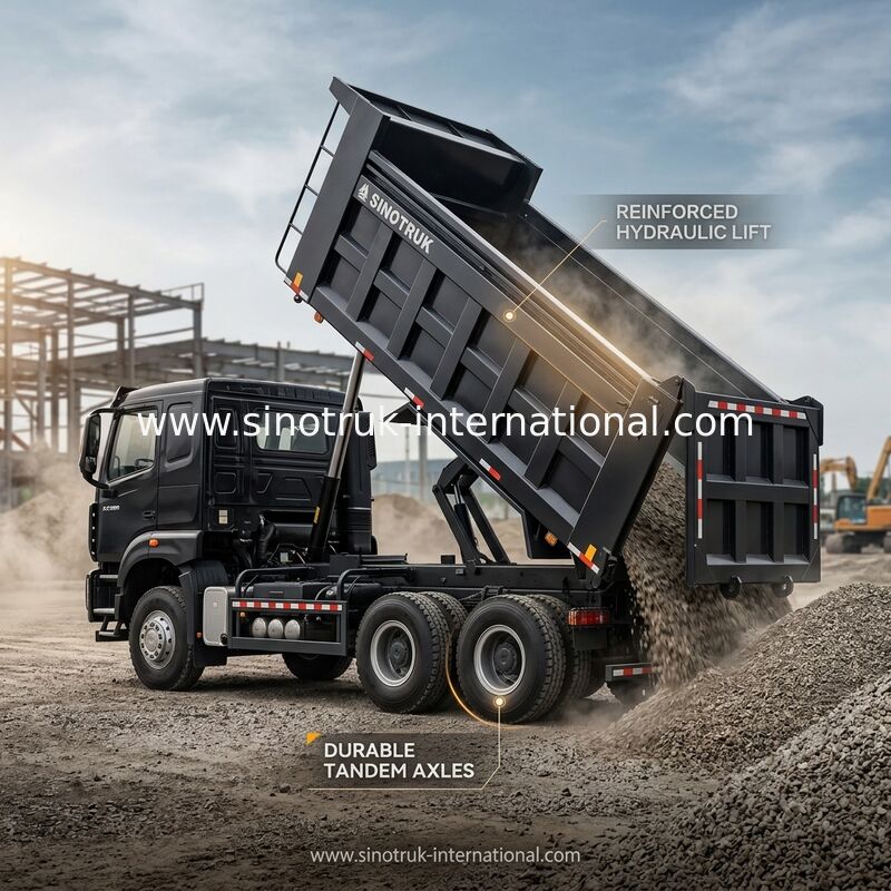 HOWO NX 380HP RHD Black Tipper Dump Truck con battistrada