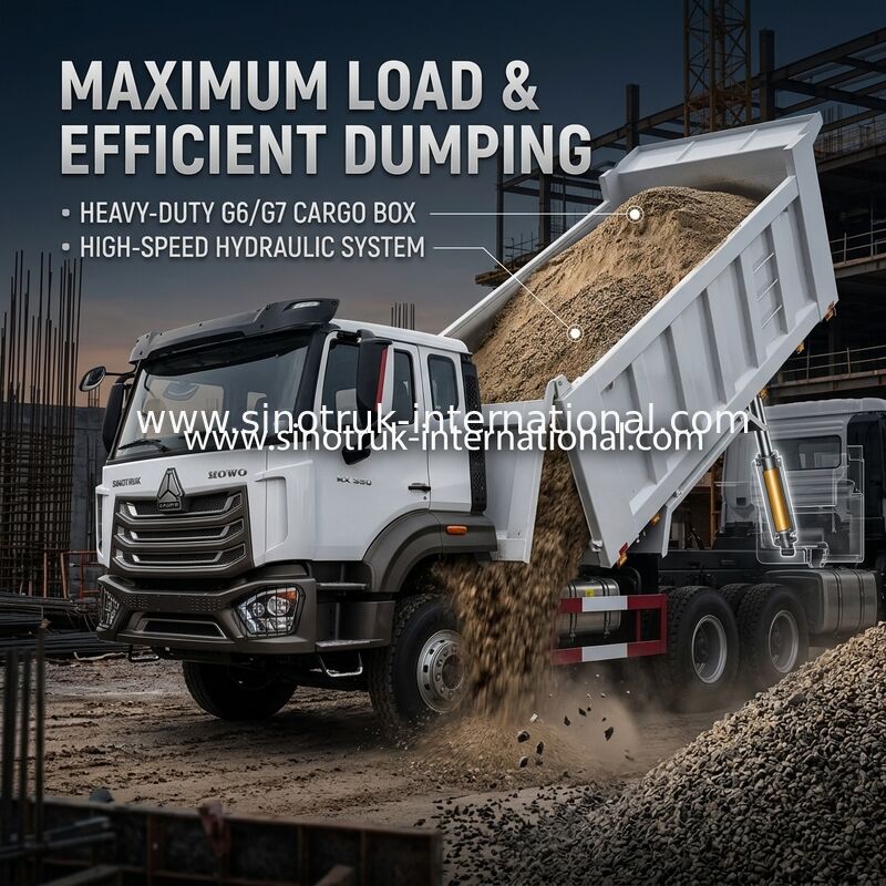 SINOTRUK HOHAN HOWO 380HP LHD Tipper Dump Truck 6X4 Box di carico a disegno