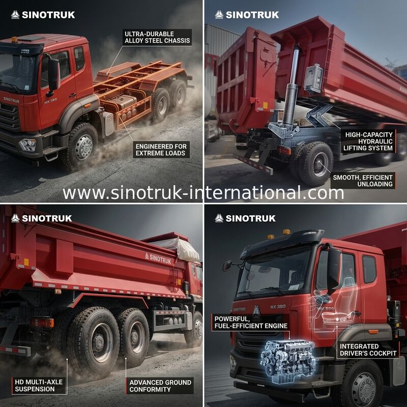 Sinotruk Hohan New Howo Tipper Dump Truck N7 8 × 4 12 Ruote 380HP Lhd o Rhd Con Contenitore di tipo Tarpaulin U