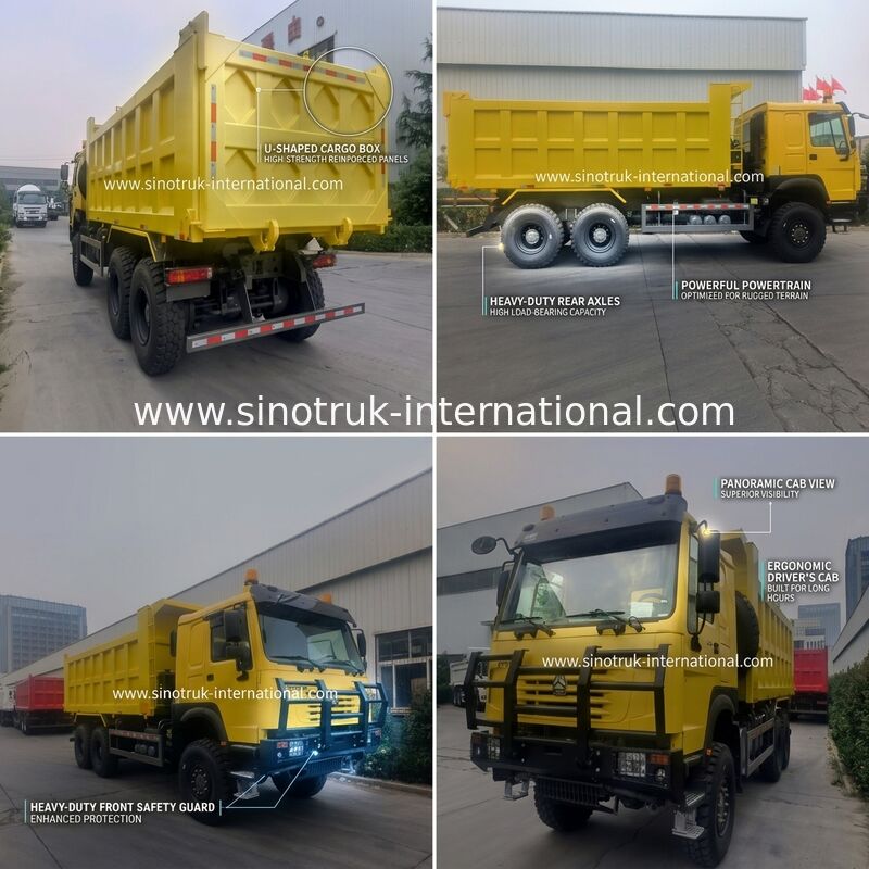 Sinotruk Howo Tipper Dump Truck 6 × 6 a trazione integrale con 14.00R20 pneumatico singolo 380 CV
