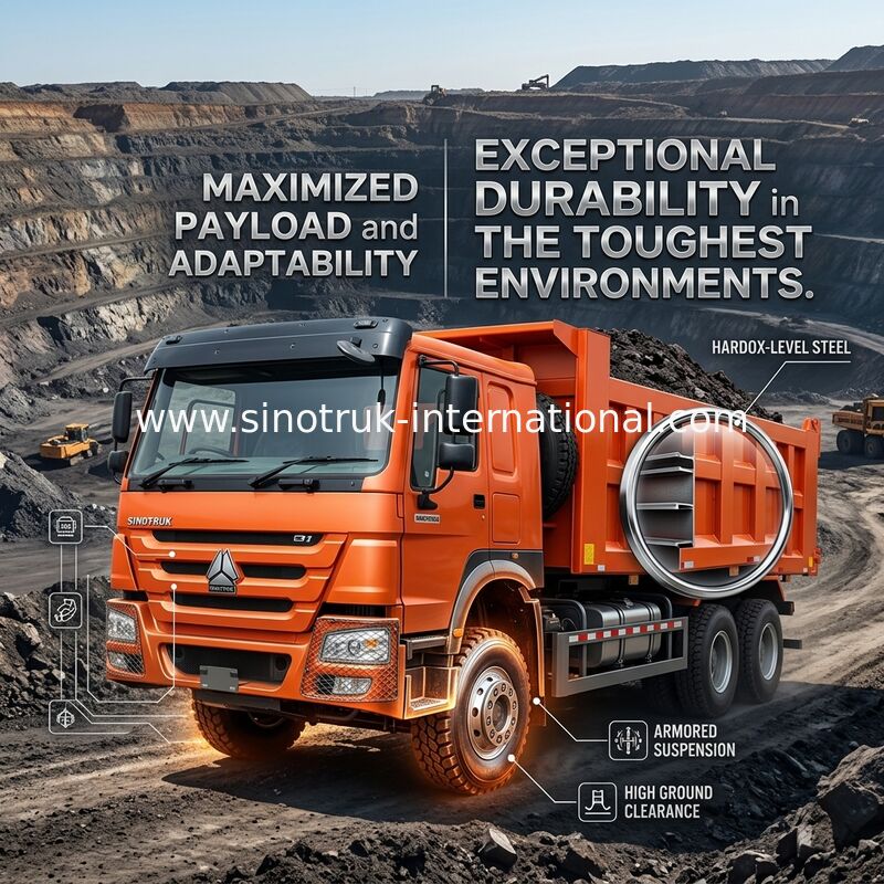 Sinotruk Howo Tipper Dump Truck 400HP 8 × 4 Rhd 12 Ruote Gran vassoio 7600mm