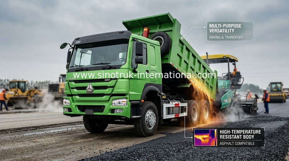 L'autocarro con cassone ribaltabile del ribaltatore del telaio 371HP di colore verde 12 spinge di 28CBM di LHD 60 - 70 le tonnellate