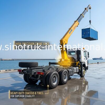 SINOTRUK Equipaggiamento di gru montate su camion 12 tonnellate XCMG per sollevamento 6X4 Knuckle Boom Crane Giallo, accattivante, paraurti militare