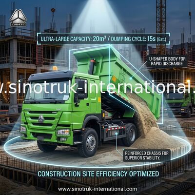 Sinotruk Howo Tipper Dump Truck 380Hp 6 × 4 U Shape Cargo Corpo Verde Colore
