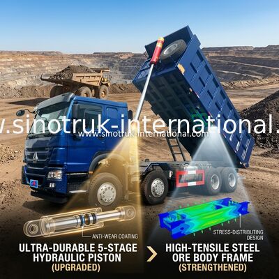 Autocarro con cassone ribaltabile blu di SINOTRUK HOWO LHD 12wheels 8X4 400HP per estrazione mineraria Front Lifting 50Tons